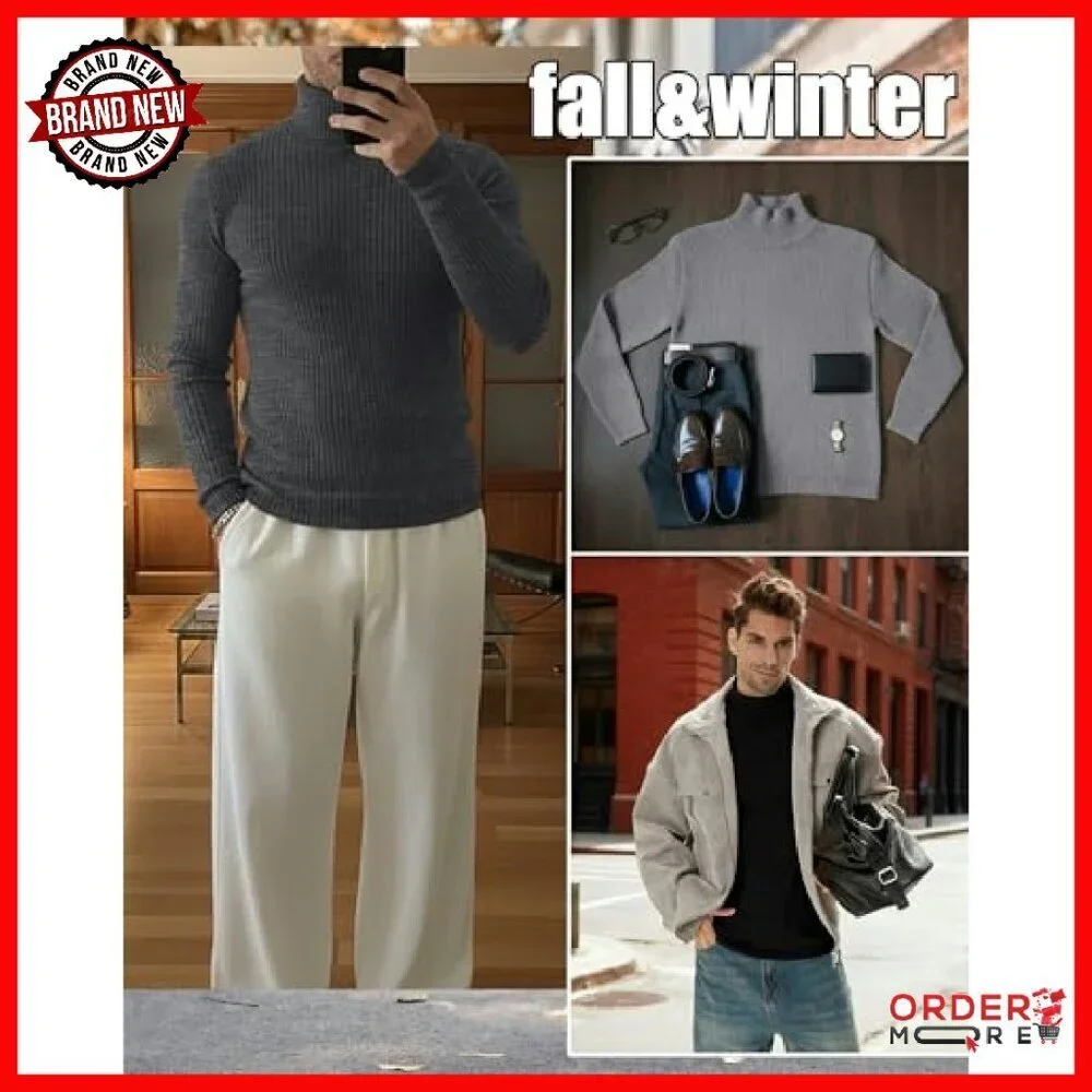 Men's Cotton Turtleneck Sweater 4-Pack Slim Fit Thermal Long Sleeve